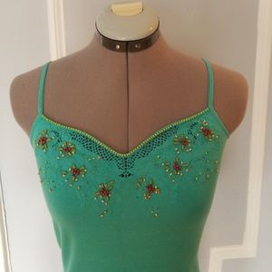 Beaded green tank top